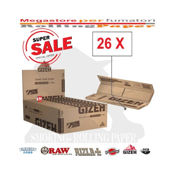 master-176 Cartine Gizeh King Size non sbiancate con filtri – Confezione da 26 libretti