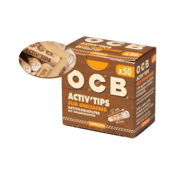 master-208 OCB Activ Tips Unbleached Slim 7 mm Aktivkohlefilter – 50 Filter