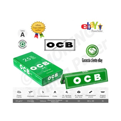 master-240 Cartine OCB No. 8 Green Corte Regular – Confezione da 25 libretti