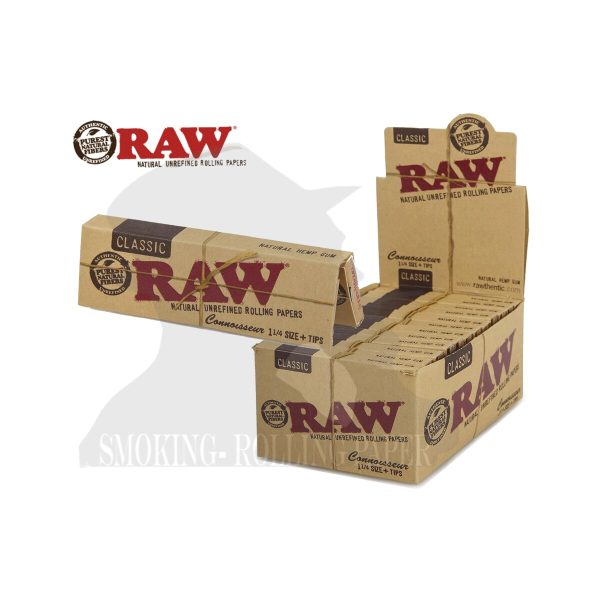 master-259 RAW Classic Connoisseur Medium 1¼ Zigarettenpapier mit Filtertips – Packung mit 24 Heftchen
